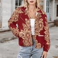 thumbnail image 3 of Jackets for Women Winter Coat Jackets Flannel Stand Collar Jacket(Red Gold Floral Ornate Design,Size:S-4XL), 3 of 7