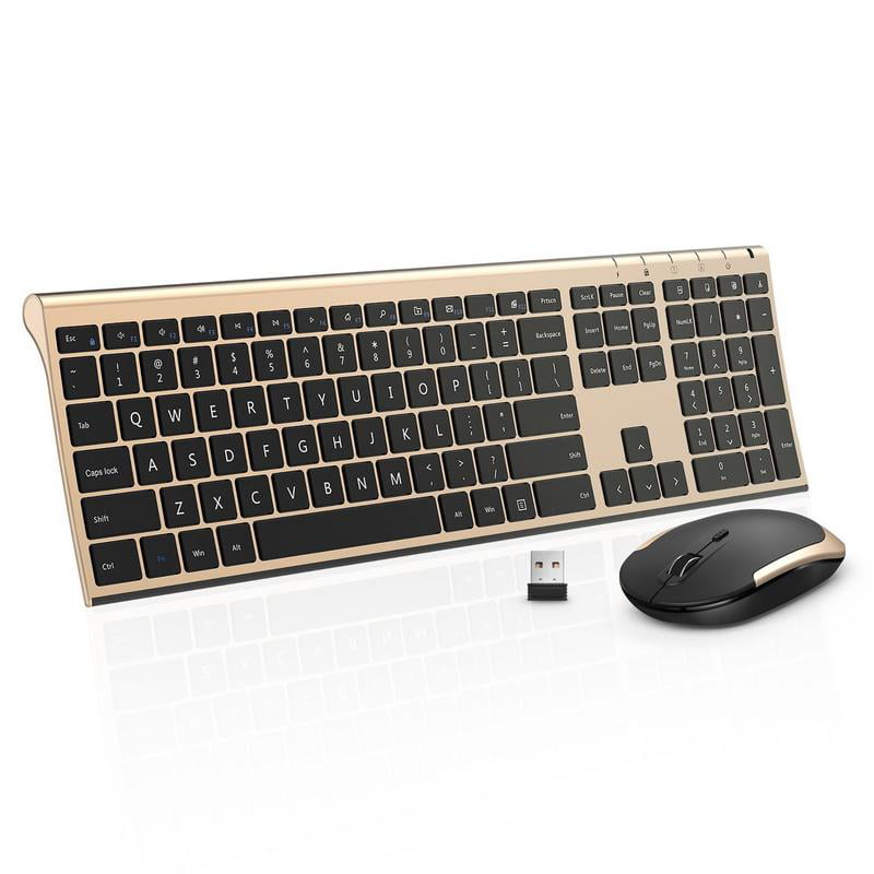 Notebook Laptop Computer Rechargeable Wireless Keyboard and Mouse PC Jelly Comb 2.4GHz Ultra Slim Quiet Keyboard and Mouse Combo with Round Keys for Windows 