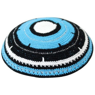 Blue Black and White Striped Design Knitted Kippah Serugah 15cm - A12