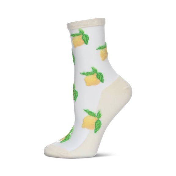 MeMoi Women's Lemon Sheer Combed Cotton Crew Socks - Womens - Female, 9-11, White