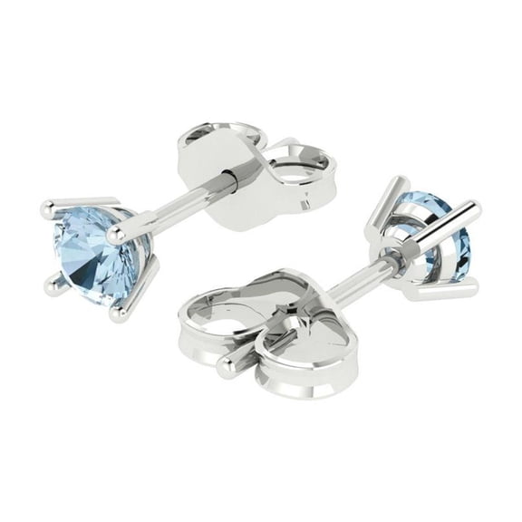 0.2 Ct Round Cut Studs Blue Natural Aquamarine 14K White Solid Solid Gold Everyday Dainty Earrings Push Back