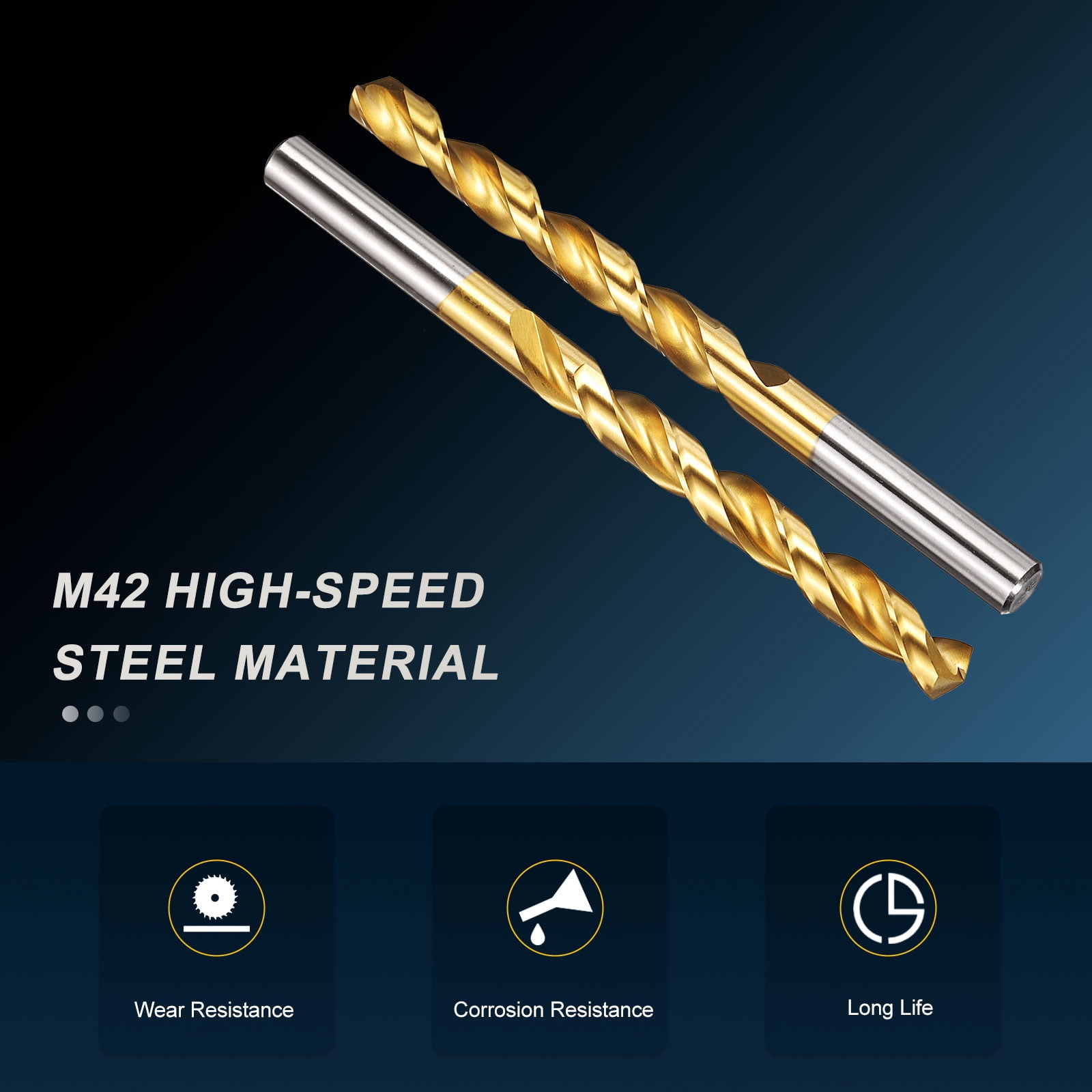 Uxcell 9mm Drill Bit, M42 8% Cobalt High-Speed Steel Jobber Straight Shank 135° Titanium Nitride (TiN) Coated for Hard Metal Stainless Steel - 6 Pack