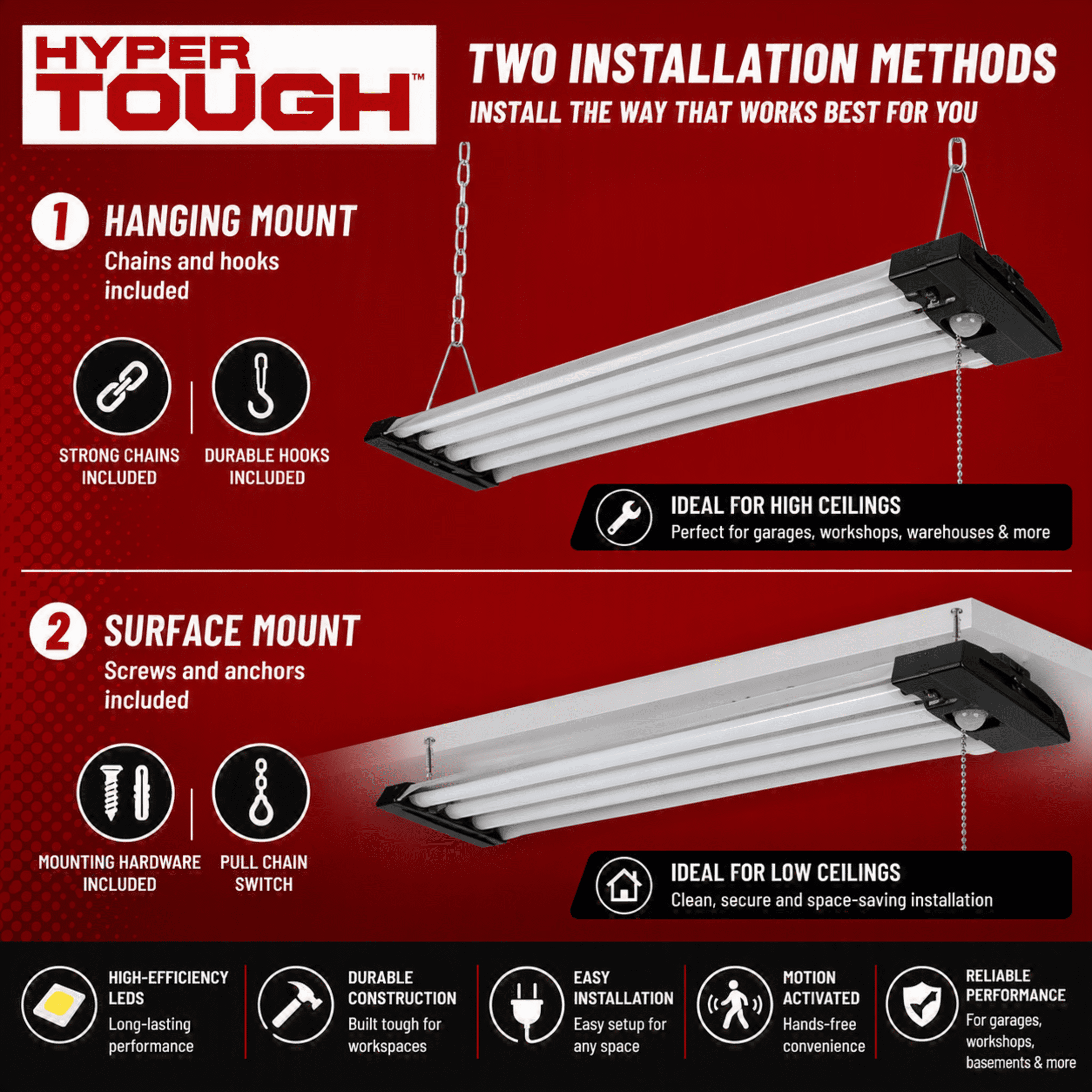 (2 pack) Hyper Tough 4-ft 10000 Lumen Plug-in 4-Tube Integrated LED Shop Light Fixture, Grey Finish (1 Pack)