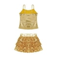 thumbnail image 3 of DPOIS Kids Girls Shiny Metallic Camisole Tank Top with Seuqins Skirted Shorts Gold 8, 3 of 5