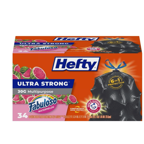 Hefty Multi Purpose Drawstring Fabuloso Trash Bags - Watermelon - 30 Gallon - 34ct