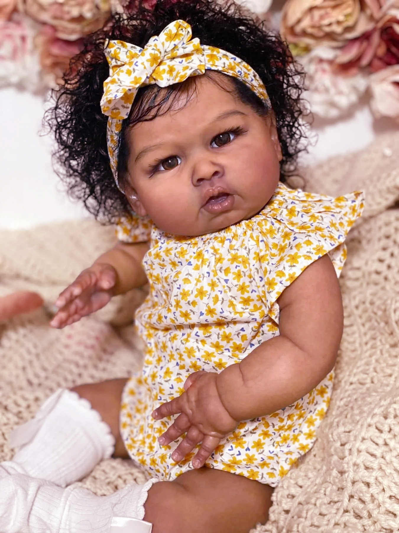 iCradle 24 inch 58cm Lovely Reborn Baby Dolls Girl Reborn Toddler Realistic Looking Lifelike Baby Doll Soft Cloth Body Newborn Dolls Rooted Curly Hair Xmas Gift for Kids 3+