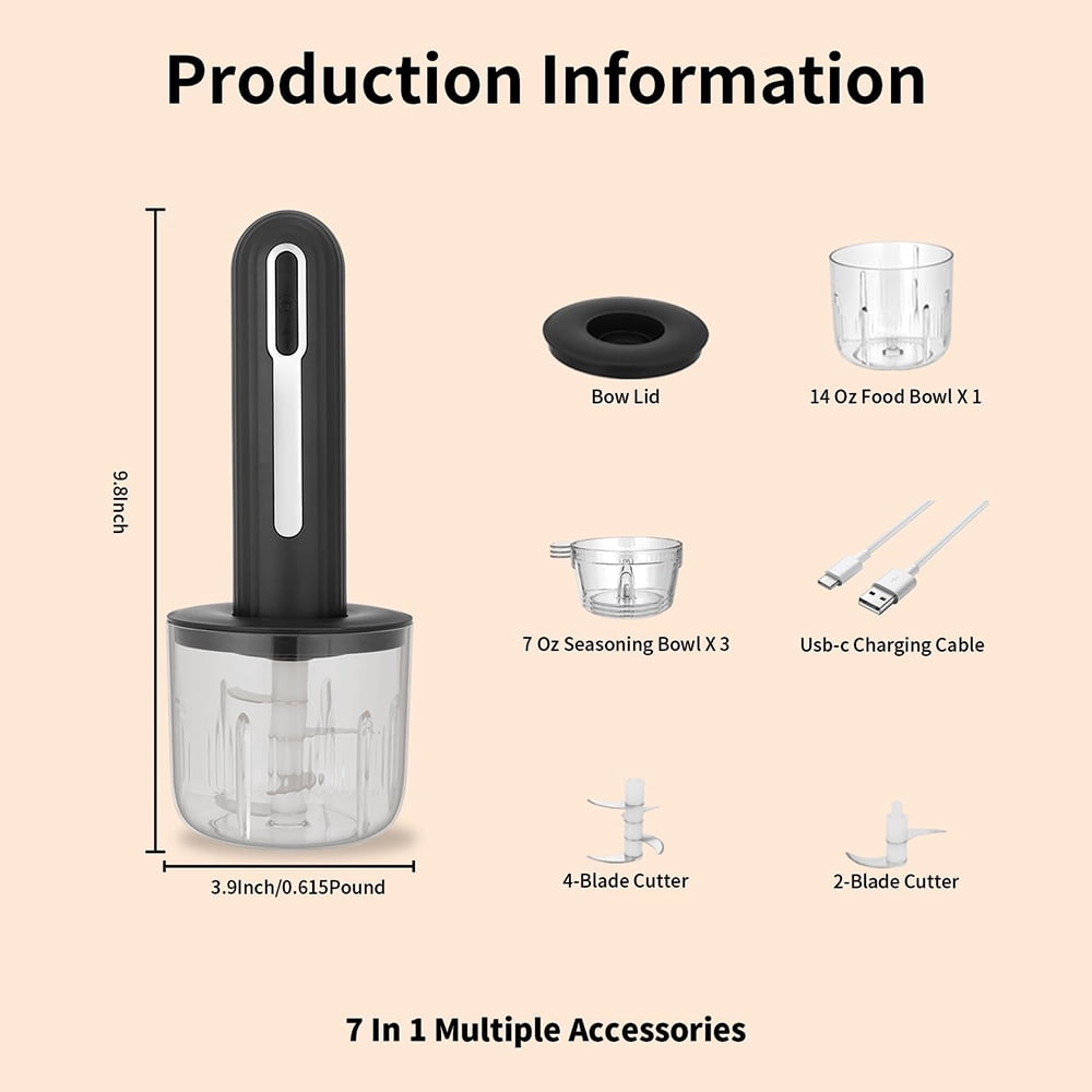 Wireless Electric Food Processor 4 Cup Electric Food Chopper For Meat Onions vegetables Garlic Baby Food Chopper Blender