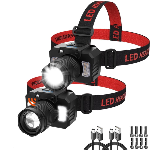 Frontal Recargable Ruboliy de Alta Luminosidad 2 Pack con Luz Lateral