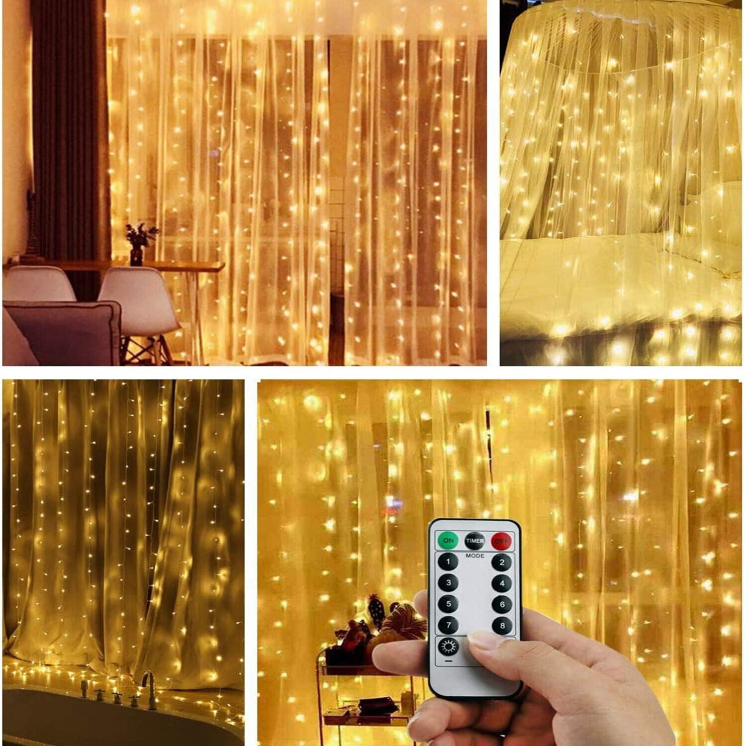 300 LED Curtain Lights String 3m*3m USB Powered Waterproof Twinkle Wall