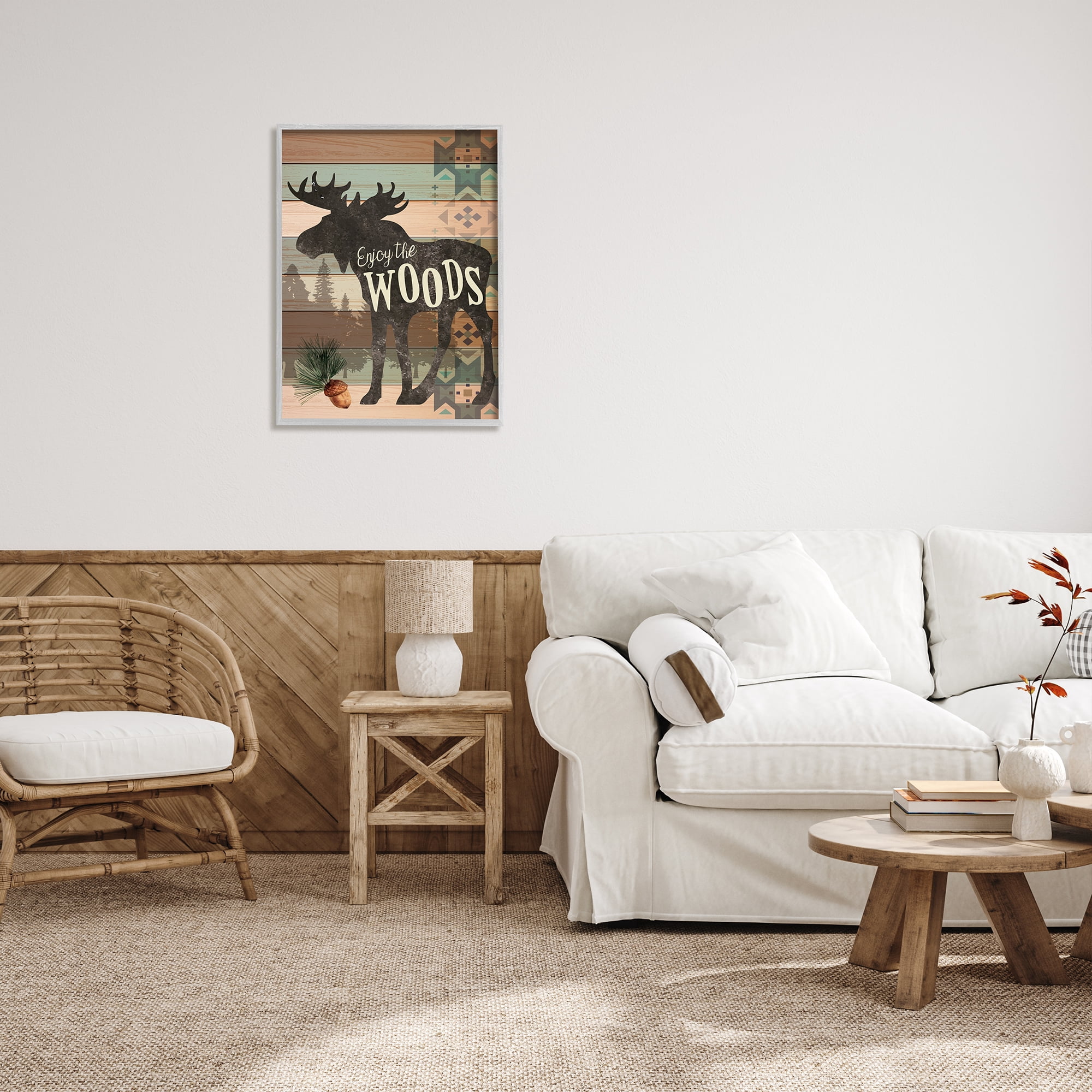 Stupell Enjoy The Wood Patterned Moose Animals & Insects Painting Gray Framed Art Print Wall Art