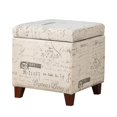 thumbnail image 1 of Adeco Fabric Script Pattern Cube Storage Footstool, Hinged Lid, Solid Wood Legs, 18" Height Ottomans & Storage Ottomans, Cream White, 1 of 2