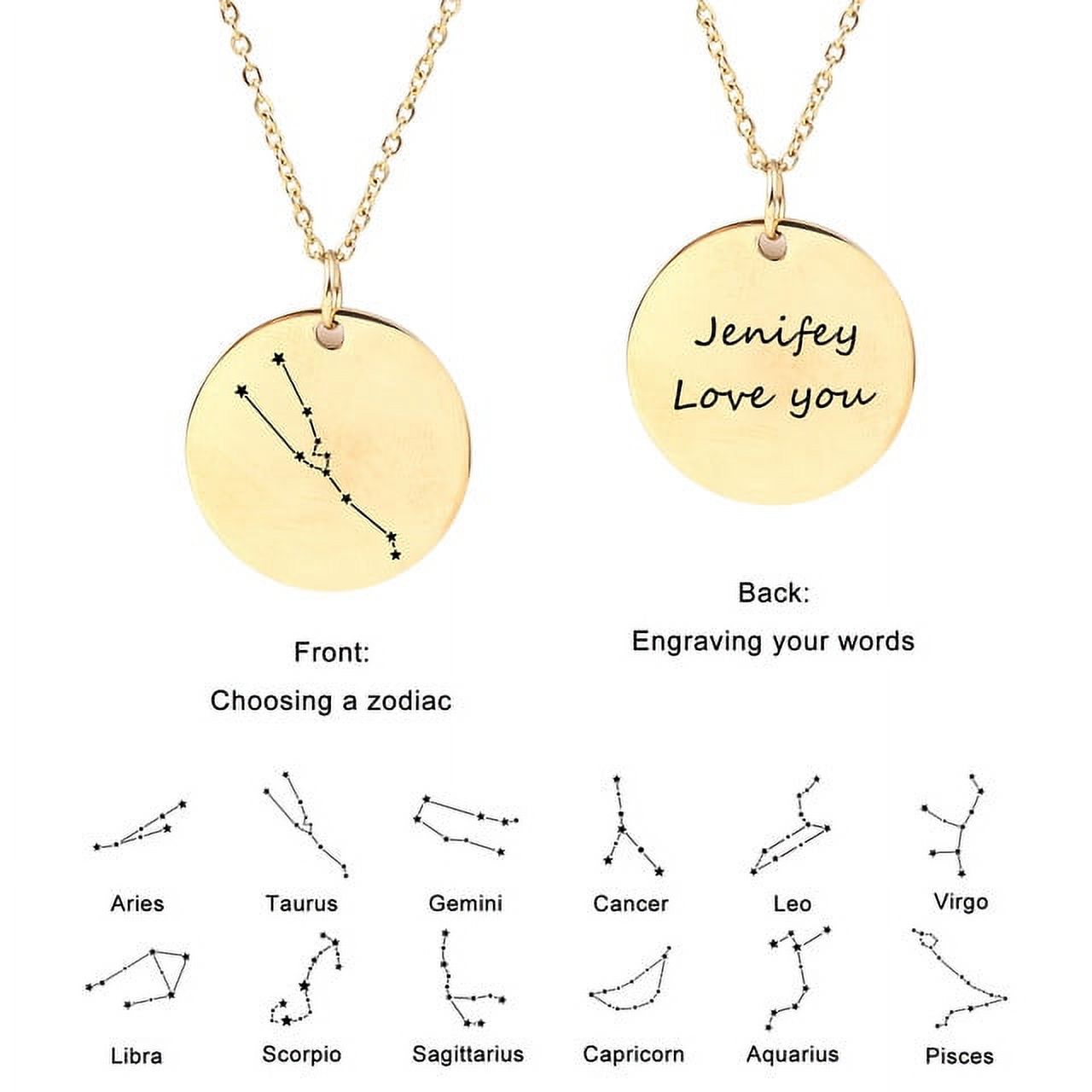 Zodiac Jewelry - Horoscope Constellation Necklace - Zodiac Birthday Gift with Back Can Engraved Name - Zodiac Gift for Girl