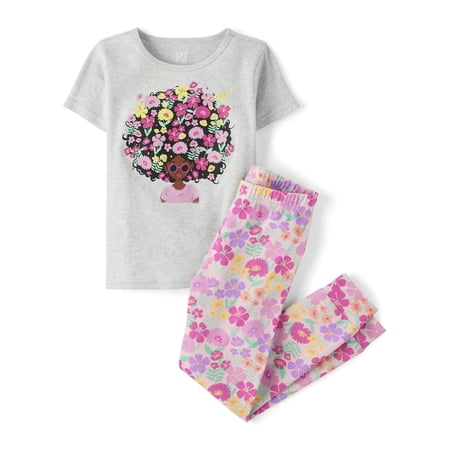 The Children's Place Girls Short Sleeve Flower Hair Snug Fit Cotton Pajamas, Sizes 4-16
