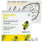 TERRAVITA Daily Vitamin D3 + Vitamin B12 Supplement | Plant based D3 & B12 Vitamin Tablets - 28 tabs