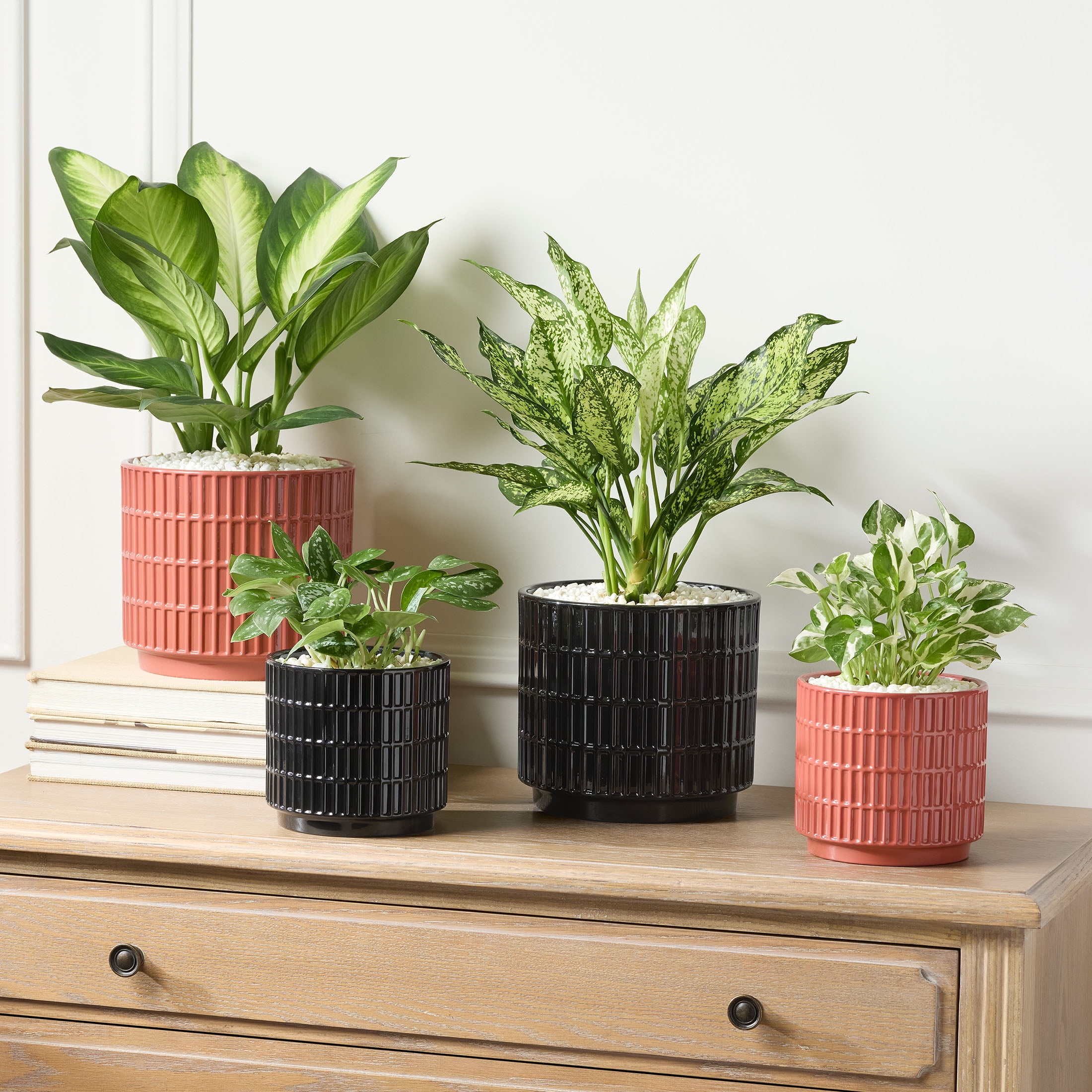 Mainstays 8" x 8" x 7.25" Round Black Ceramic Grid Plant Planter
