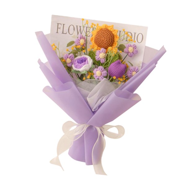 Ramo De Flores De Ganchillo Decorativo - Flores Artificiales Realistas Para San Valentín, Decoración De Mesa Y Hogar