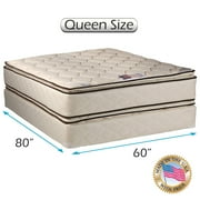 DS USA Coil Comfort Medium Firm 2-Sided PillowTop Queen Mattress Set with Metal Bed Frame - Sleep System with Enhanced Foam Encased Cushion Support, Premium EdgeGuards, Orthopedic, Longlasting Comfort