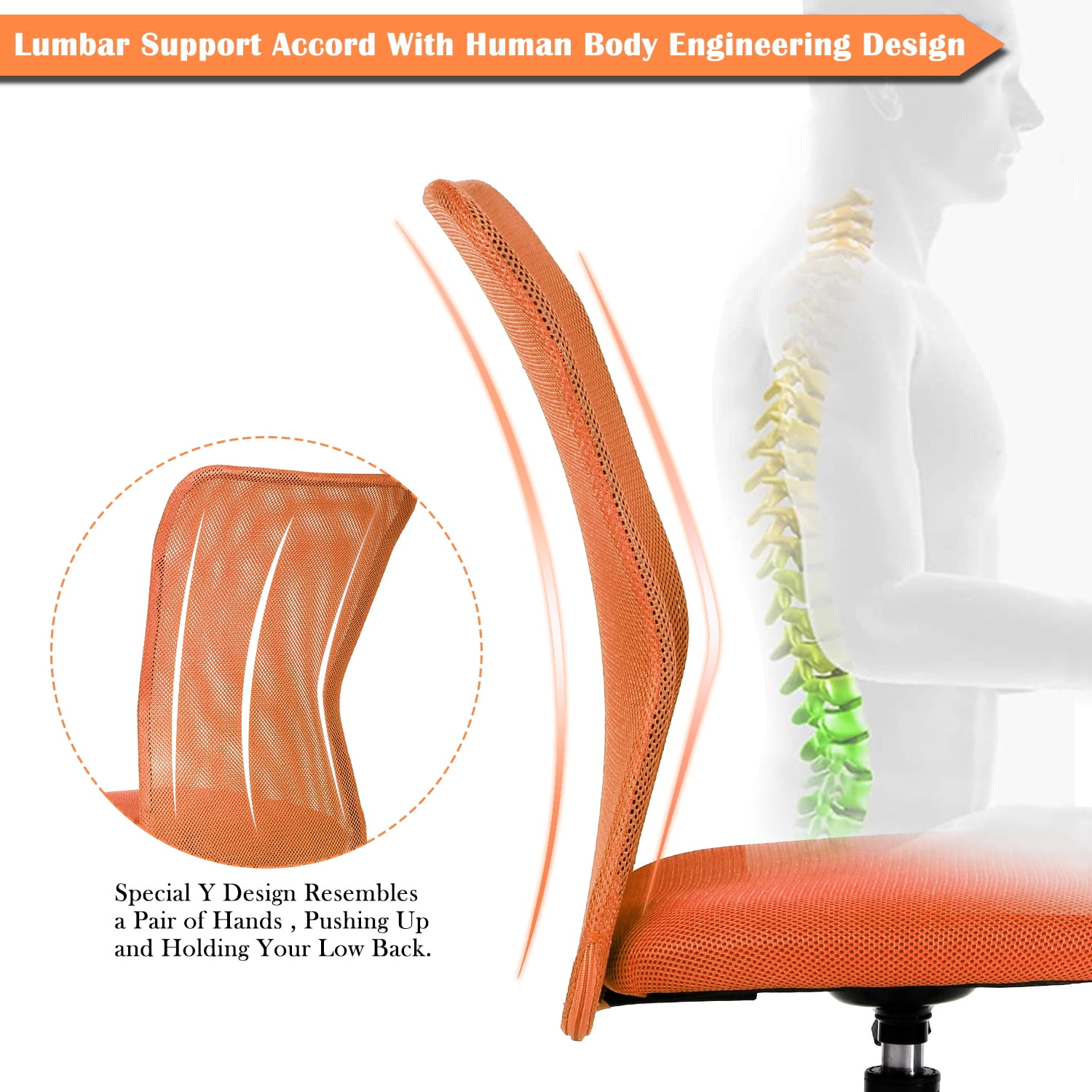 NiamVelo Armless Office Chair Ergonomic Mesh Computer Desk Chair for Adult with Lumbar Support Adjustable Rolling Task Chair, Orange