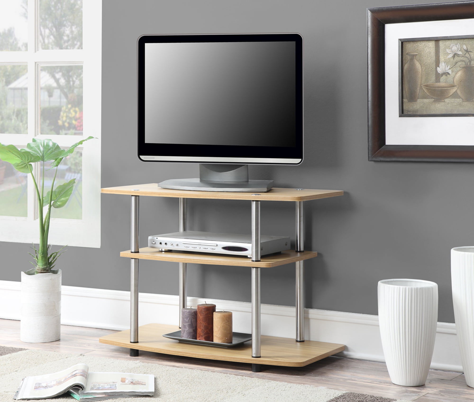 Convenience Concepts Designs2Go No Tools 3 Tier TV Stand, Light Oak
