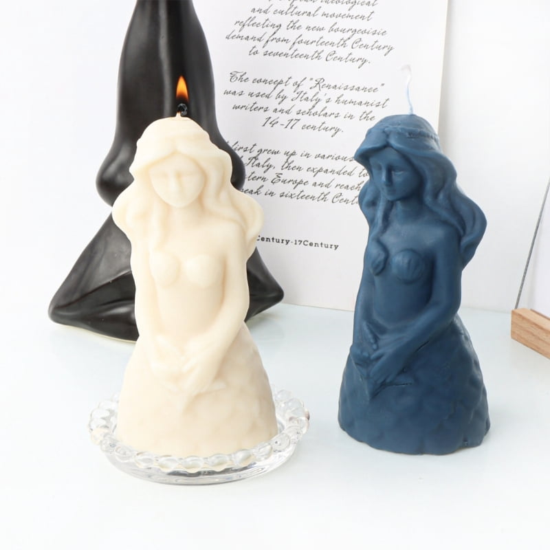 Silicone Candle Mold, Handmade Long Hair Mermaid-shaped Epoxy Gypsum Mould Home Decors for DIY Handcrafts Ornament