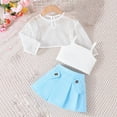 thumbnail image 2 of GigrtiJin 12 Months-6 Years Infant Baby Toddler 3 Piece Set Solid Color Hollow Out Long Sleeve Shirt Sling Cropped Tops Pleated Skirt, 2 of 3