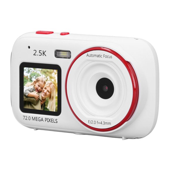 Yajisi Ultra HD Dual Screen Digital Camera, 72MP 2.5K Pocket Selfie Camera with 16X Digital Zoom, Auto Focus Vlogging Camera for Travel, White (2.4-inch / 6.1 cm Main Screen)