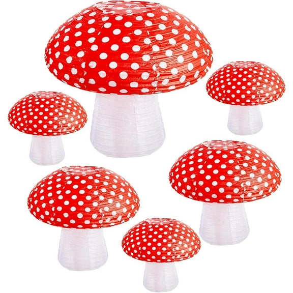 6 Pack 3 Size Mushroom Paper Lanterns - 8/12/14 inch Mushroom Hanging Decorations for Forest Jungle Wonderland - Home Improvement.