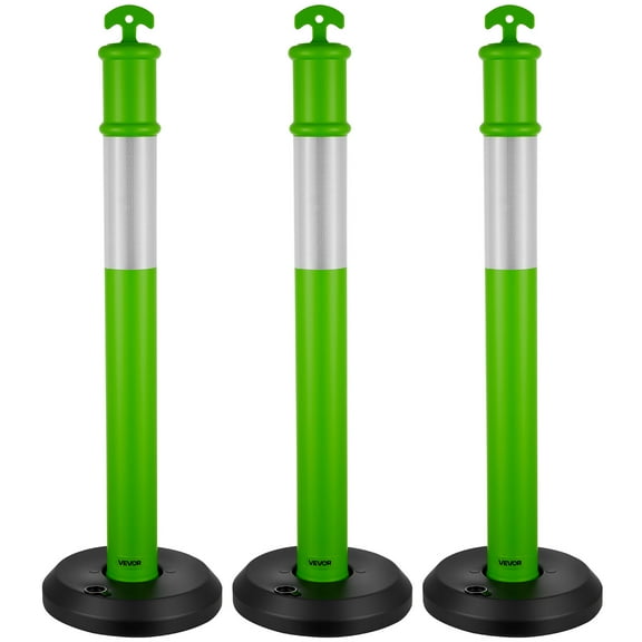 VEVOR 3 Pack Traffic Delineator Posts, 48 inches Traffic Safety Cones with Fillable Base and Reflective Strips, Heavy Duty Delineator Posts for Construction Site, Parking Lot, Crowd Control, Green