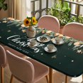 thumbnail image 3 of Green Christmas Table Cloths for 8 Foot Rectangle Tables, Xmas Botanical Ball Bell Patio Waterproof Elastic Fitted Tablecloths, Washable Rectangular Table Cover for Camping, 3 of 8