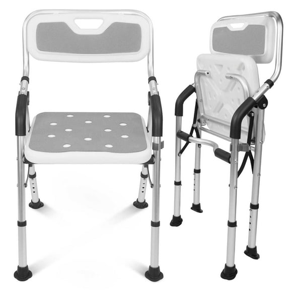 Vive Foldable Shower Chair for Elderly & Disabled – Portable Shower Seat with Back & Arms for Seniors & Handicap Use