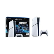 PlayStation 5 Slim Digital 1TB SSD Fortnite Cobalt Star Console with Two Controllers, White and Cosmic Red DualSense and Hard Shell Protective Controller Case - PS5 Slim Digital Console