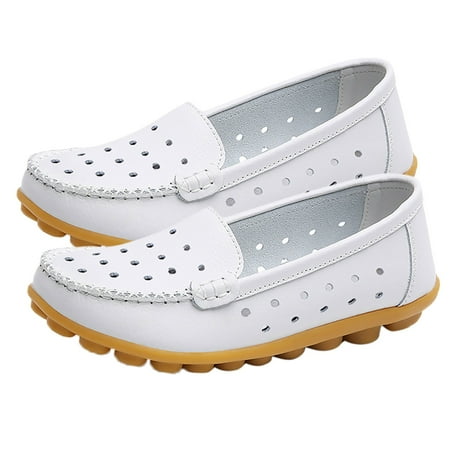 

Daznico Loafers for Women Women s Summer Hollow Leather Casual Shoes Comfortable Lightweight Non On Mom Shoes Walking Shoes Women(Color:White Size:8.5)