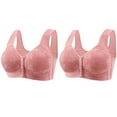 thumbnail image 2 of CLOISE Bras for Women Front Closure Plus Size 2 Pack Front Closure Full Coverage No Underwire Bras for Seniors Wireless Front Close Push up Bras with Back Support Lace Everyday Bras Pink XL, 2 of 4