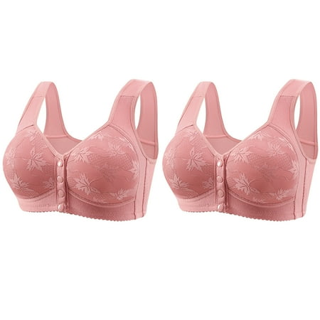 Clearance Staron 2PC Wireless Bras for Women Comfortable No Underwire Bra Wireless Stretch Bra Front Closure Wirefree Bras Front Button Bra