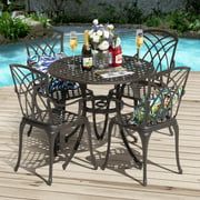 Nuu Garden 5-Piece Cast Aluminum Outdoor Dining Patio Furniture Set with Antique Bronze Finish - Black