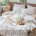 thumbnail image 2 of MooMee Striped Duvet Cover Set Cal-King 100% Washed Cotton Linen Like Textured Breathable 3-Piece (Greyish Pink& White Pinstripes, 104"x98"), 2 of 9
