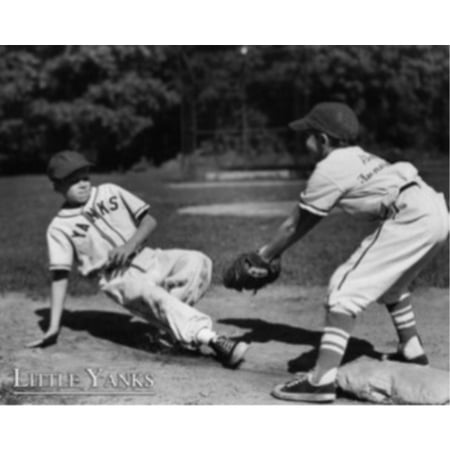- Little Yanks 16x20 Art Print Poster Vintage Sports Poster Little League Tag Slide Black and White