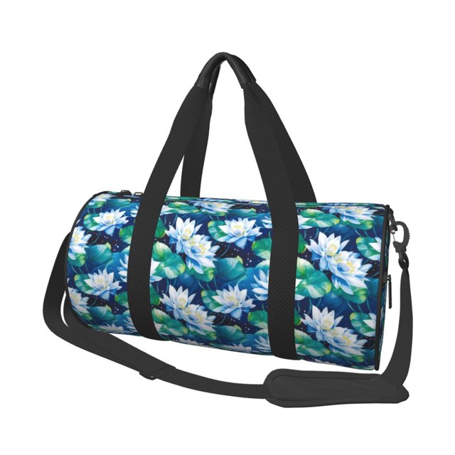 Fotbe Blue Lotus Flower Bolsa Deportiva de Lona Plegable con Estampado, Bolsa de Gimnasio con Bolsillo Seco/Húmedo, Bolsa de Viaje Ultraligera de Gran Capacidad