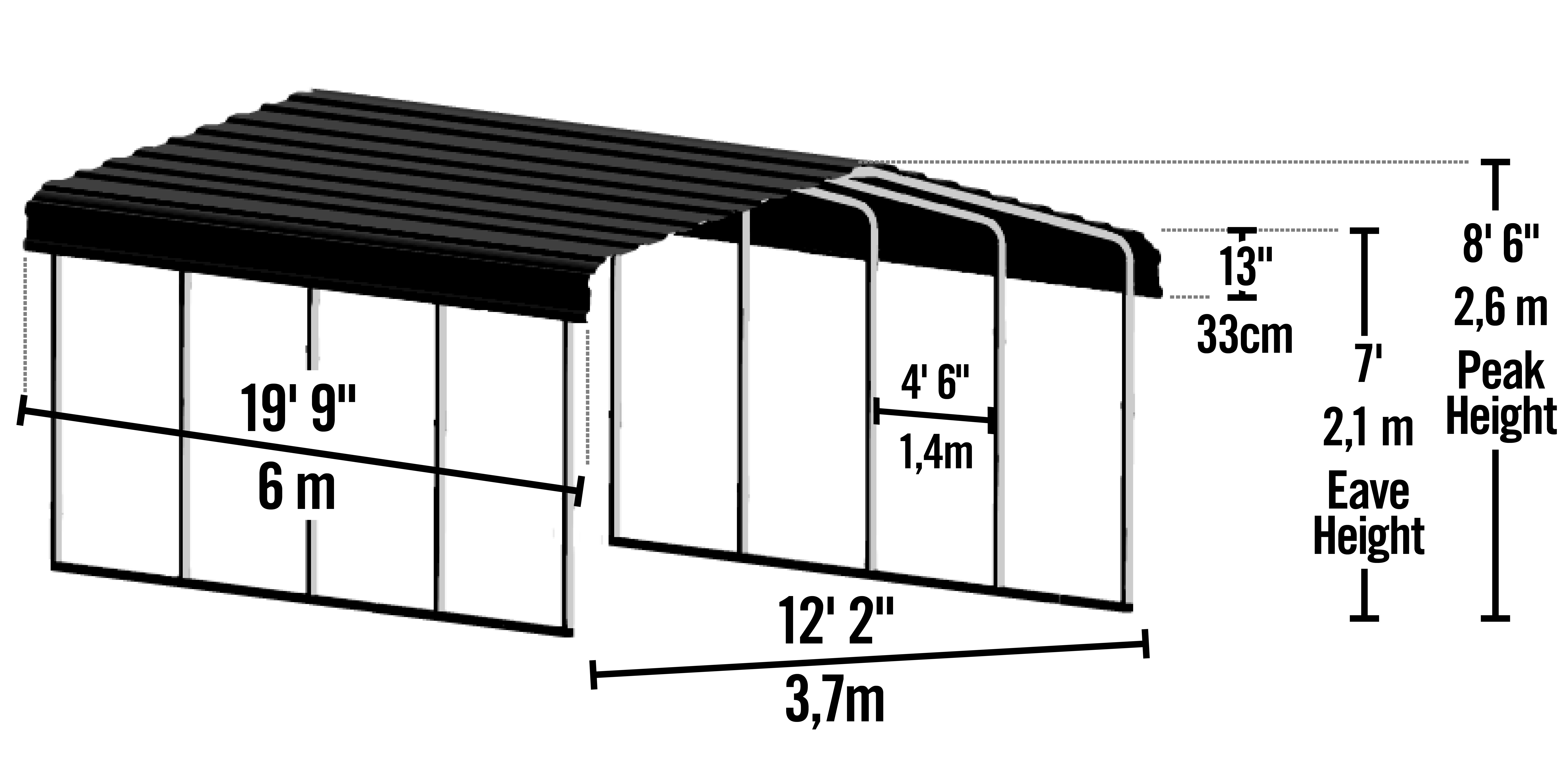 Steel Carport 12 x 20 x 7 ft. Galvanized Black/Eggshell - image 4 of 18