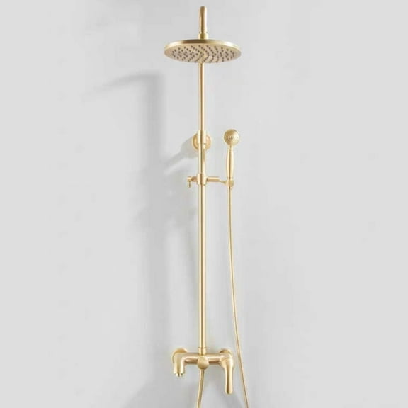 Bathroomb Shower System 8Inches Ultra-Thin Round Shower Mixer Set Wall Mounted Brass 3 Way Shower Valve Control with Tub Spout Faucet, Luxury Brushed Gold