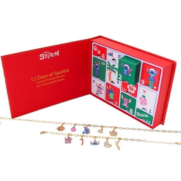 Disney Gold Tone Stitch Women's Charm Necklace and Bracelet Advent Calendar