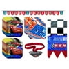 Disney Cars Birthday Party Supplies Bundle includes 16 Lunch Paper Plates, 16 Lunch Paper Napkins, 1 Plastic Table Cover, 1 Plastic Happy Birthday Banner 8.25ft Long, 1 Paper Medal with 24" Ribbon.