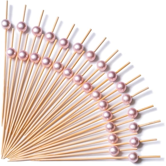 PuTwo Toothpicks for Cocktail Appetizers Fruits Dessert, 100 Count, Pink Pearls