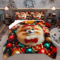 Manfei Kawaii Pet Dogs Full Size Comforter Sets,Merry Christmas Bedding Comforter Set,Happy New Year Bedding Sets For Girls Boys,Microfiber Bedroom Decor Reversible,3pcs