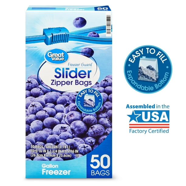 Great Value Slider Zipper Gallon Freezer Bags Mega Pack, 50 count