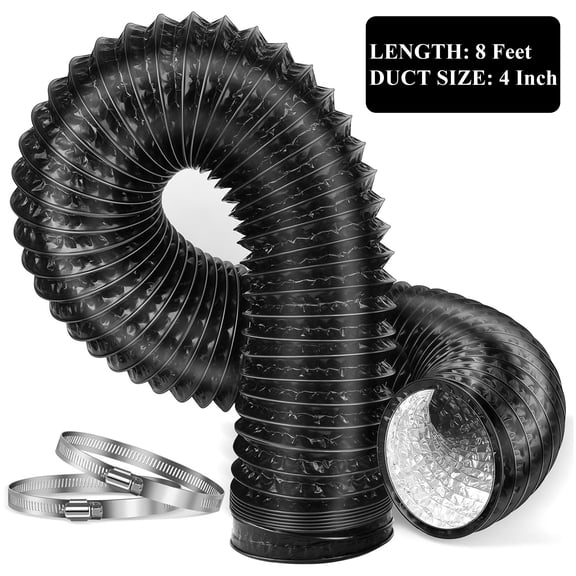 Fabulas 4 Inch Dryer Vent Hose 10FT, Flexible Insulated Dryer Duct, PVC Aluminum Foil Ducting 3-Layer Dryer Vent Duct Hose with 2 Duct Clamps for HVAC Ventilation, Black