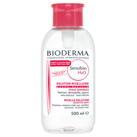 Bioderma Sensibio H2O Soothing Micellar Cleansing Water and Makeup Removing Solution for Sensitive Skin - Face and Eyes - Reversed Pump 16.7