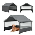 thumbnail image 2 of Extra Large Outdoor Dog House Tent, Dog Shade Shelter with 3-Sided Mesh Windows, Breathable Sun Rain Cover Pet Shelter with Canopy and Ground Stakes for Dogs, Cats, Gray, 2 of 9