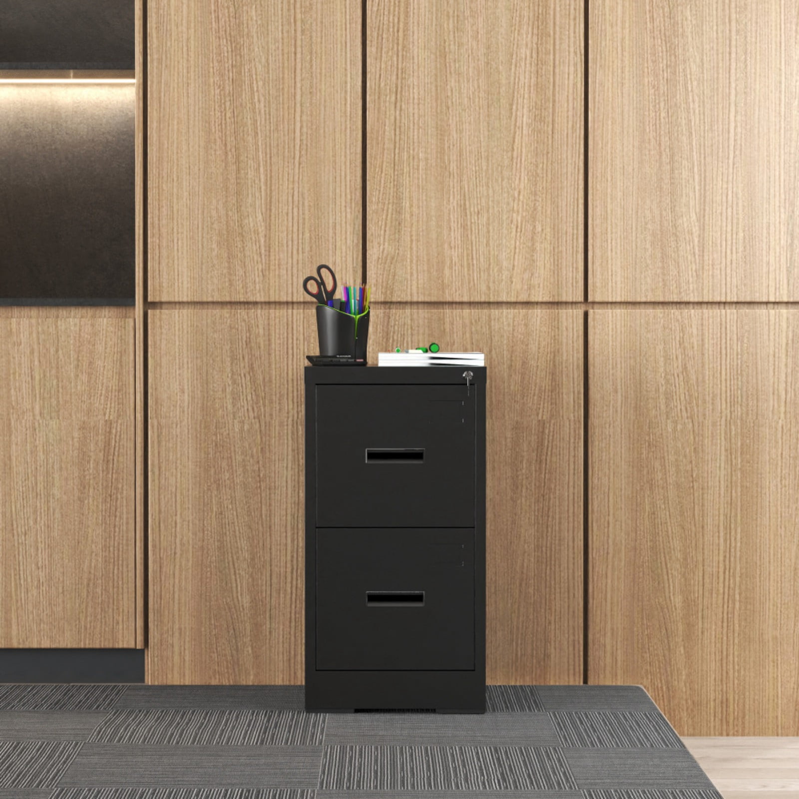 2 Drawer Lateral File Cabinet with Lock, Metal Lateral Filing Cabinet for Home Office, Steel Wide Horizontal Filing Cabinets for Letter/Legal/A4/F4 Hanging Files (Black)