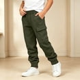 thumbnail image 4 of Boys Cargo Sweatpants Casual Elastic Waist Relaxed Fit Soft Kids Joggers Active Pants Army Green 14 Years, 4 of 8